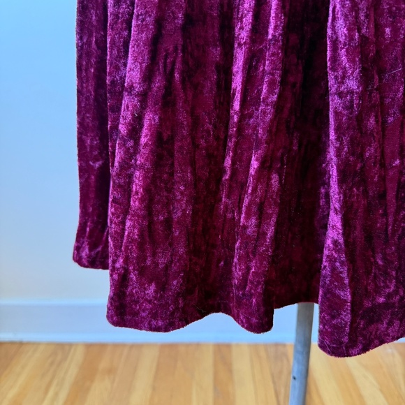 Unique Vintage 90s Burgundy Velvet Ruffle Blouse Dress - Picture 7 of 9